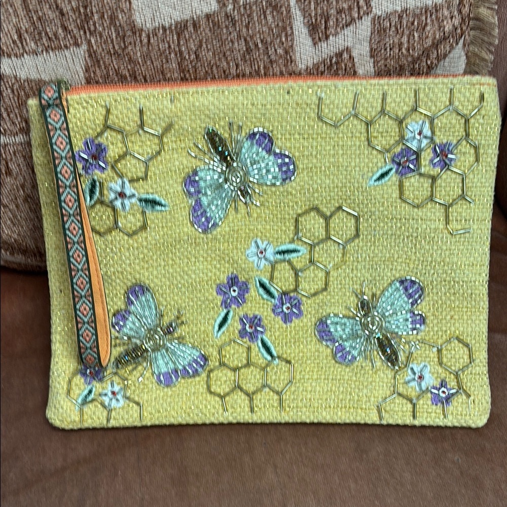 Yellow Clutch with Butterfly Embroidery